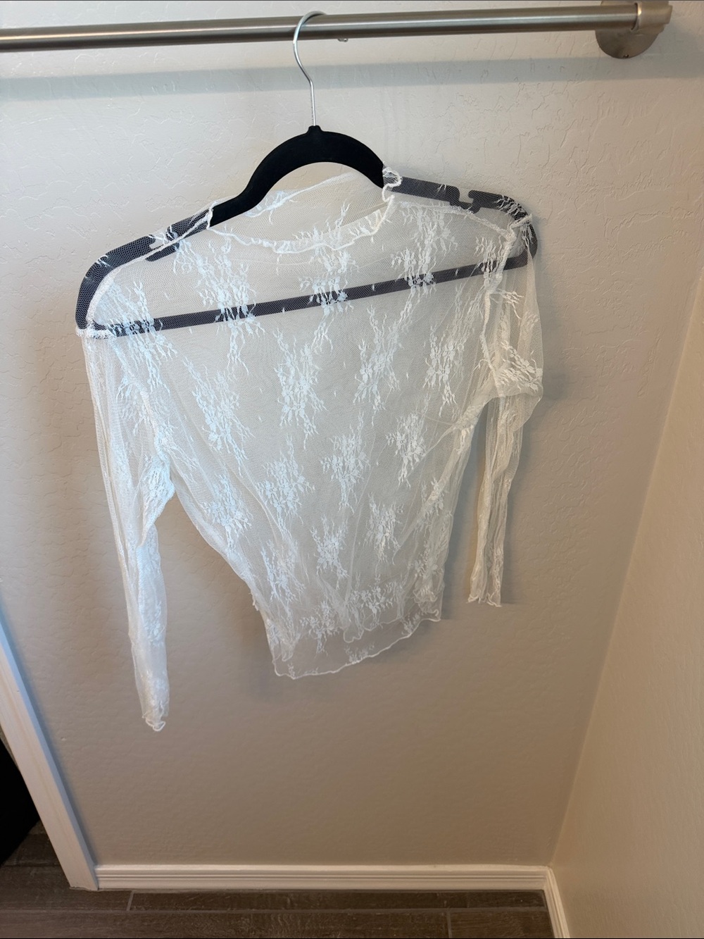 Sheer White Lace Long-Sleeve Top - Women's